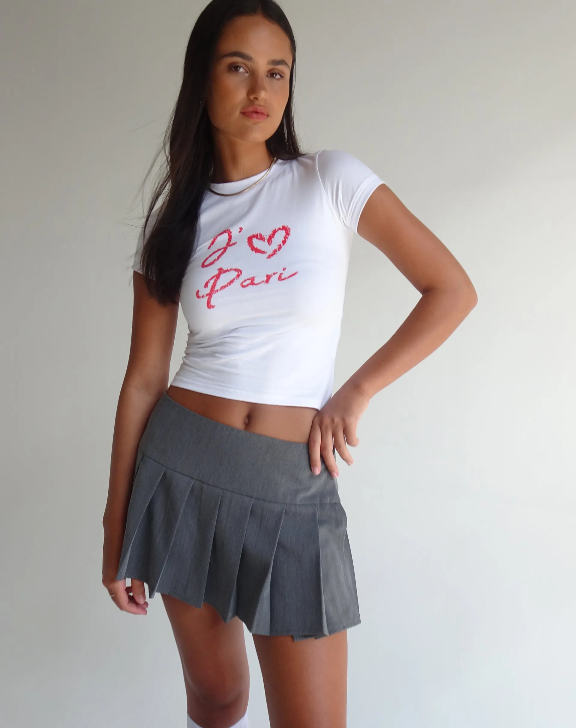 Motel Rocks Basic Tops | Printed Tops-Sutin Baby Tee in White with I Love Pari Graphic WhitewithILovePariGraphic