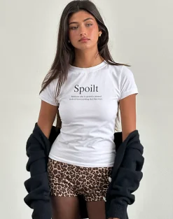 Motel Rocks Basic Tops | Tees-Sutin Baby Tee in White with Spoilt Slogan WhitewithSpoiltSlogan