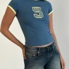 Motel Rocks Tees-Sutin Tee in Blue with 5 Emblem and Yellow Lemonade Binding Bluewith5EmblemandYellowLemonadeBinding