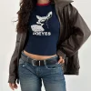 Motel Rocks Basic Tops | Printed Tops-Sutin Tee in Navy with Red Binding and Doeyes Graphic NavywithRedBindingandDoeyesGraphic