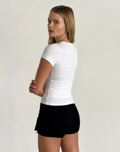 Motel Rocks Printed Tops-Sutin Tee in White with Red Gingham Bow WhitewithRedGinghamBow