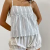 Motel Rocks Printed Tops | Strappy Tops-Svana Cami Top in Vertical Grey Stripe