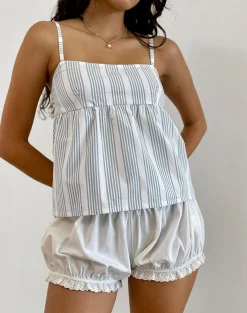 Motel Rocks Printed Tops | Strappy Tops-Svana Cami Top in Vertical Grey Stripe