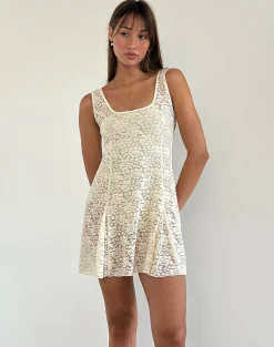 Motel Rocks Party Dresses | Mini Dresses-Tabah Mini Dress in Rose Lace Ivory