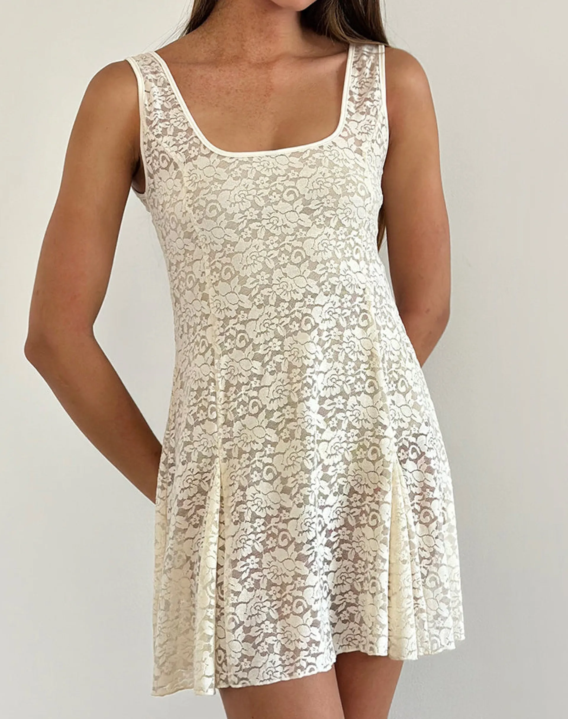 Motel Rocks Party Dresses | Mini Dresses-Tabah Mini Dress in Rose Lace Ivory