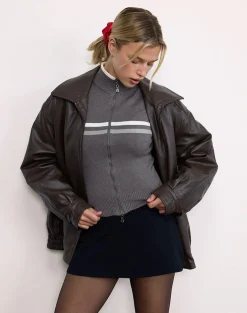 Motel Rocks Jackets-Tabeya Sleeveless Knit Jacket in grey