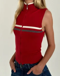 Motel Rocks Jackets-Tabeya Sleeveless Knit Jacket in Red