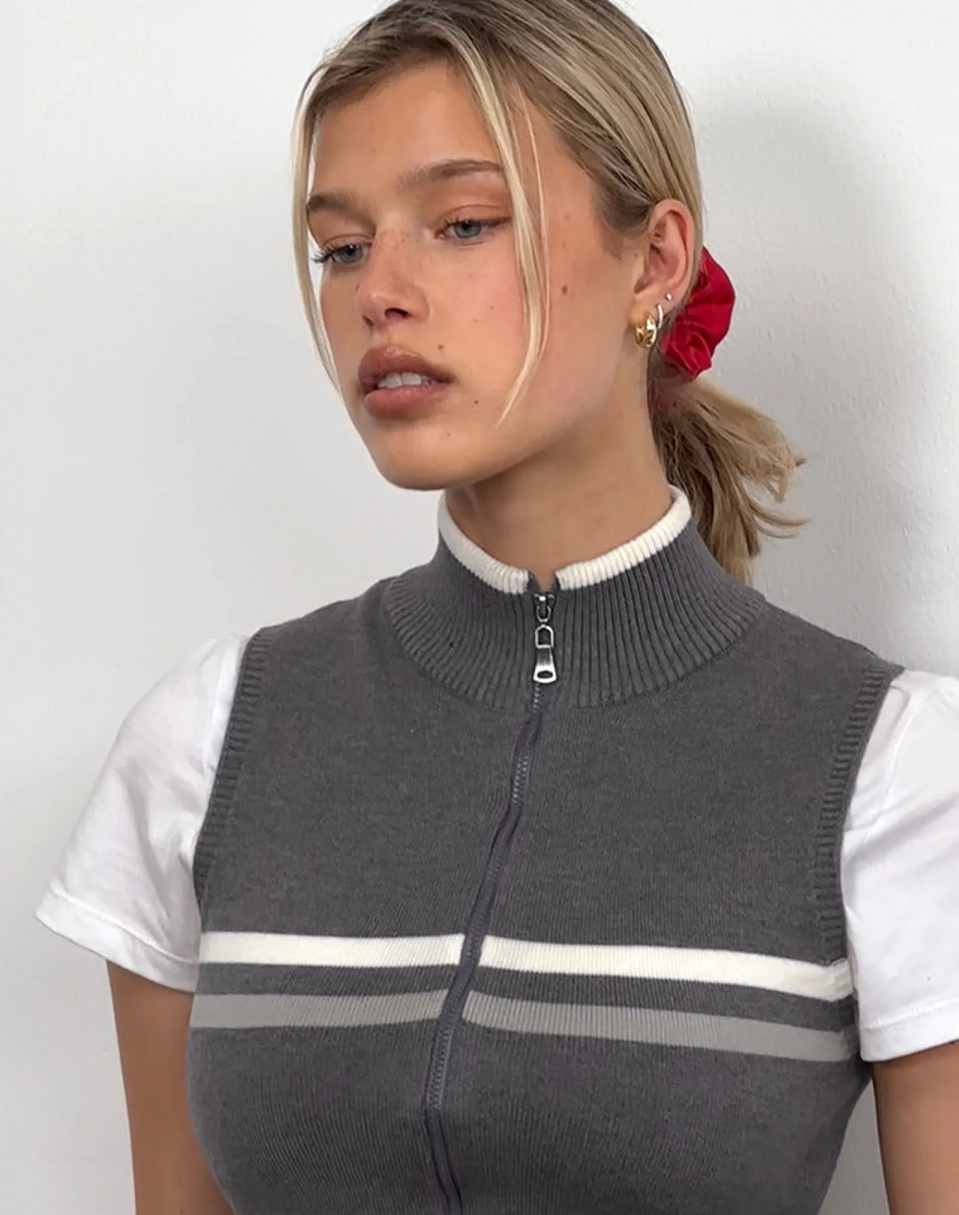 Motel Rocks Jackets-Tabeya Sleeveless Knit Jacket in grey