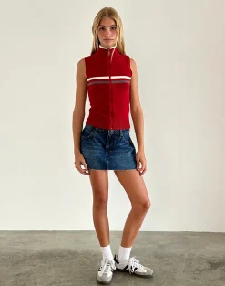 Motel Rocks Jackets-Tabeya Sleeveless Knit Jacket in Red
