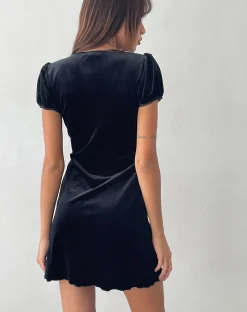 Motel Rocks Little Black Dresses | Mini Dresses-Tabitha Mini Dress in Black Velvet