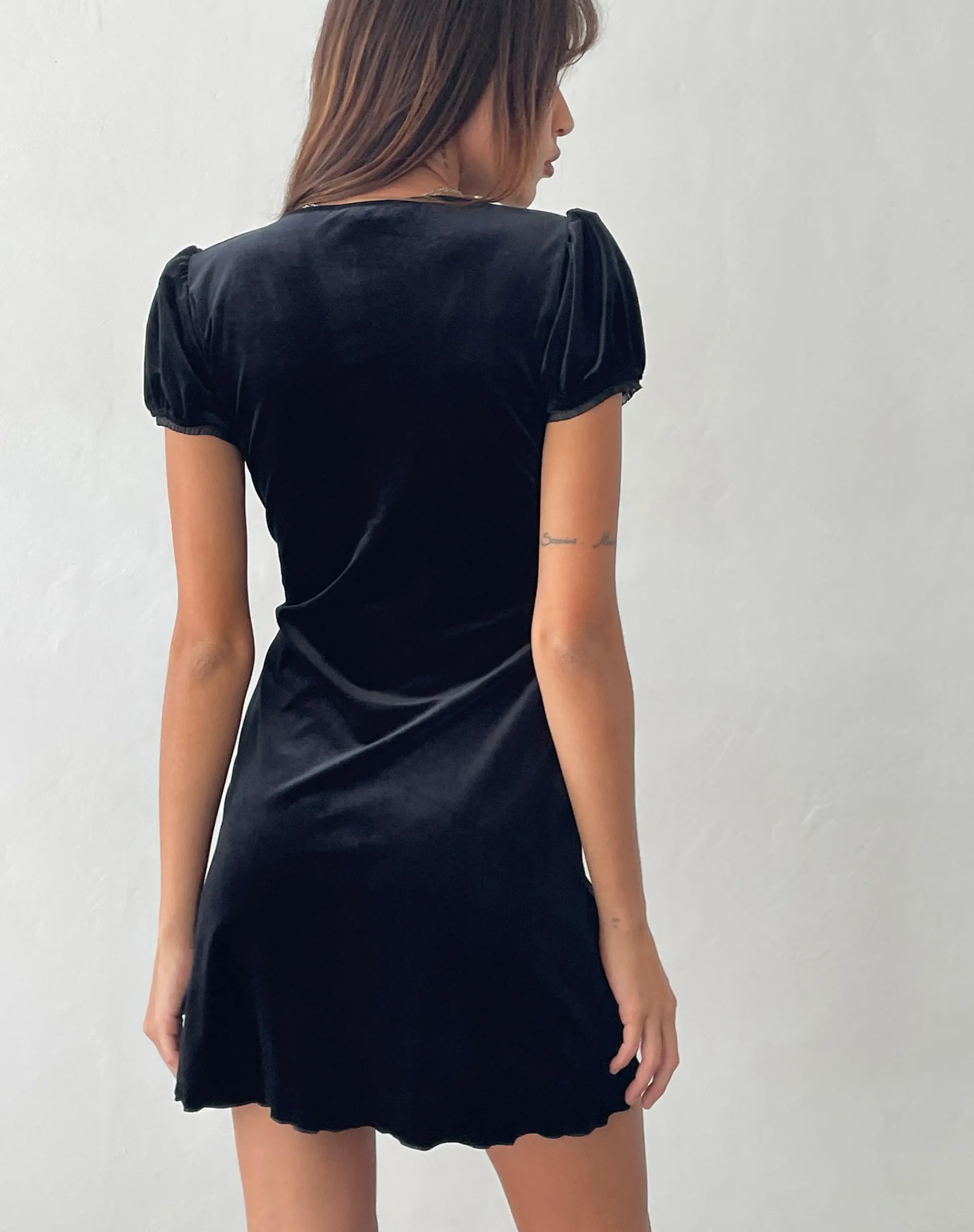 Motel Rocks Little Black Dresses | Mini Dresses-Tabitha Mini Dress in Black Velvet