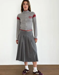 Motel Rocks Jackets-Tacita Zip Through Jacket in Grey with Red Motif