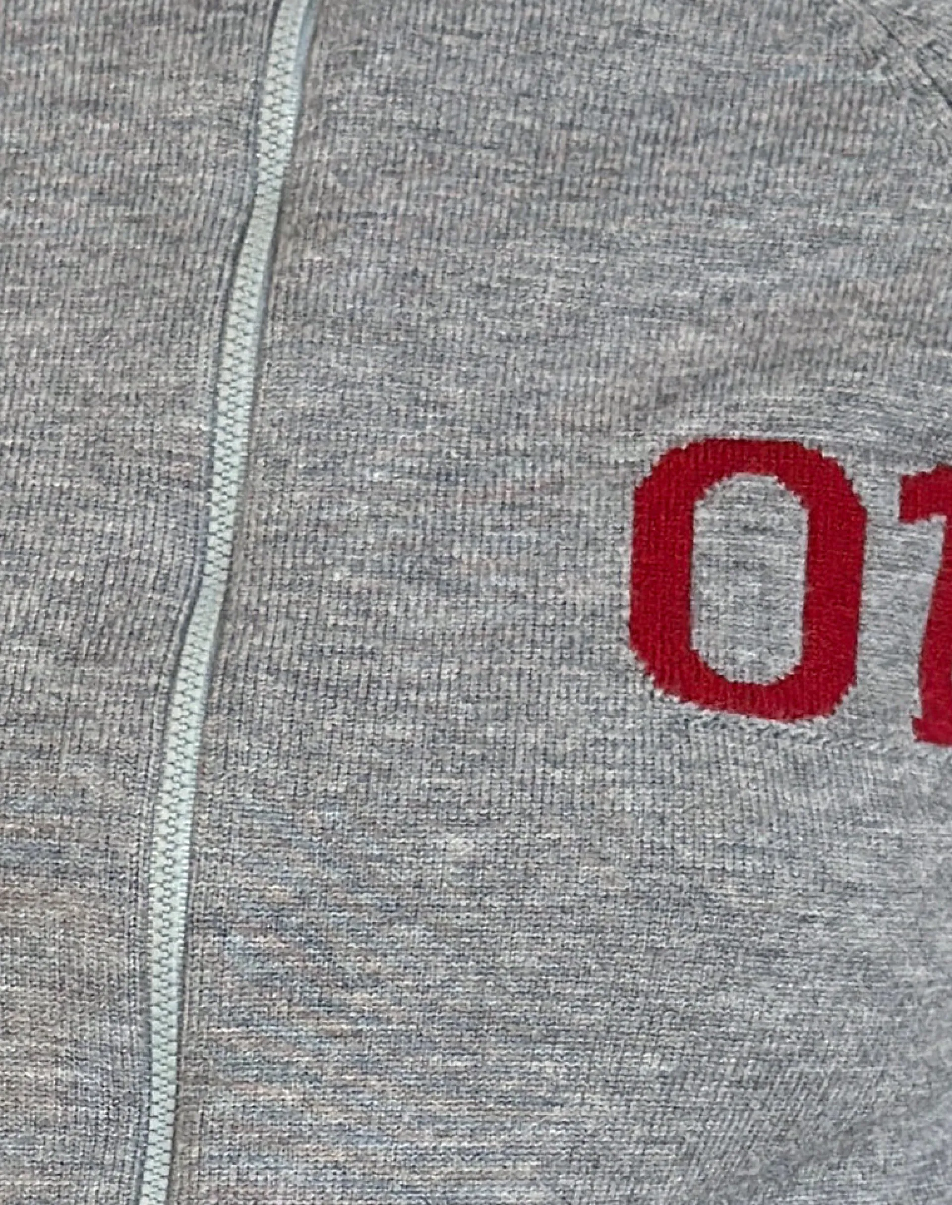 Motel Rocks Jackets-Tacita Zip Through Jacket in Grey with Red Motif