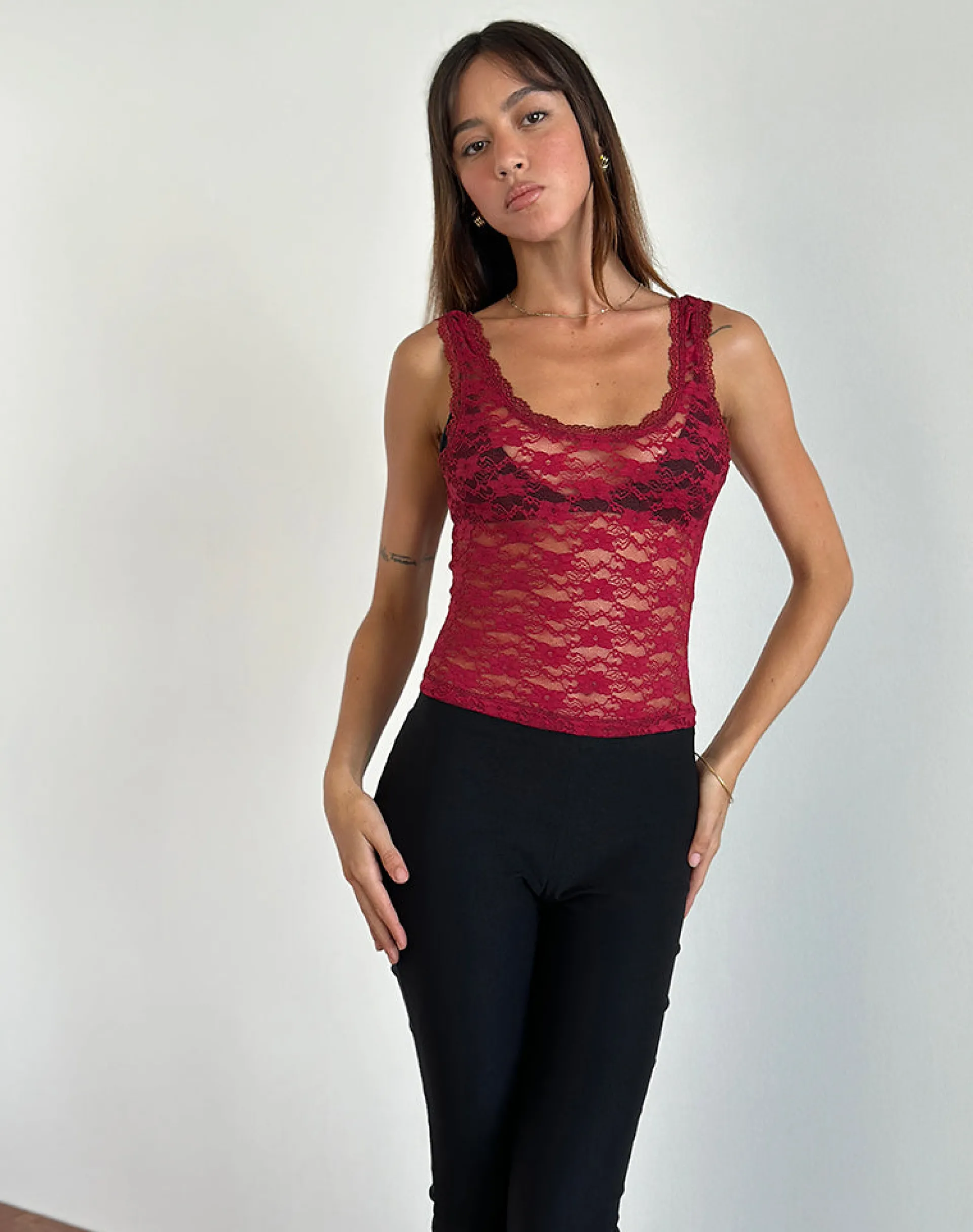 Motel Rocks Vest Tops | Lace Tops-Tahoa Top in Orchid Lace Burgundy OrchidLaceBurgundy