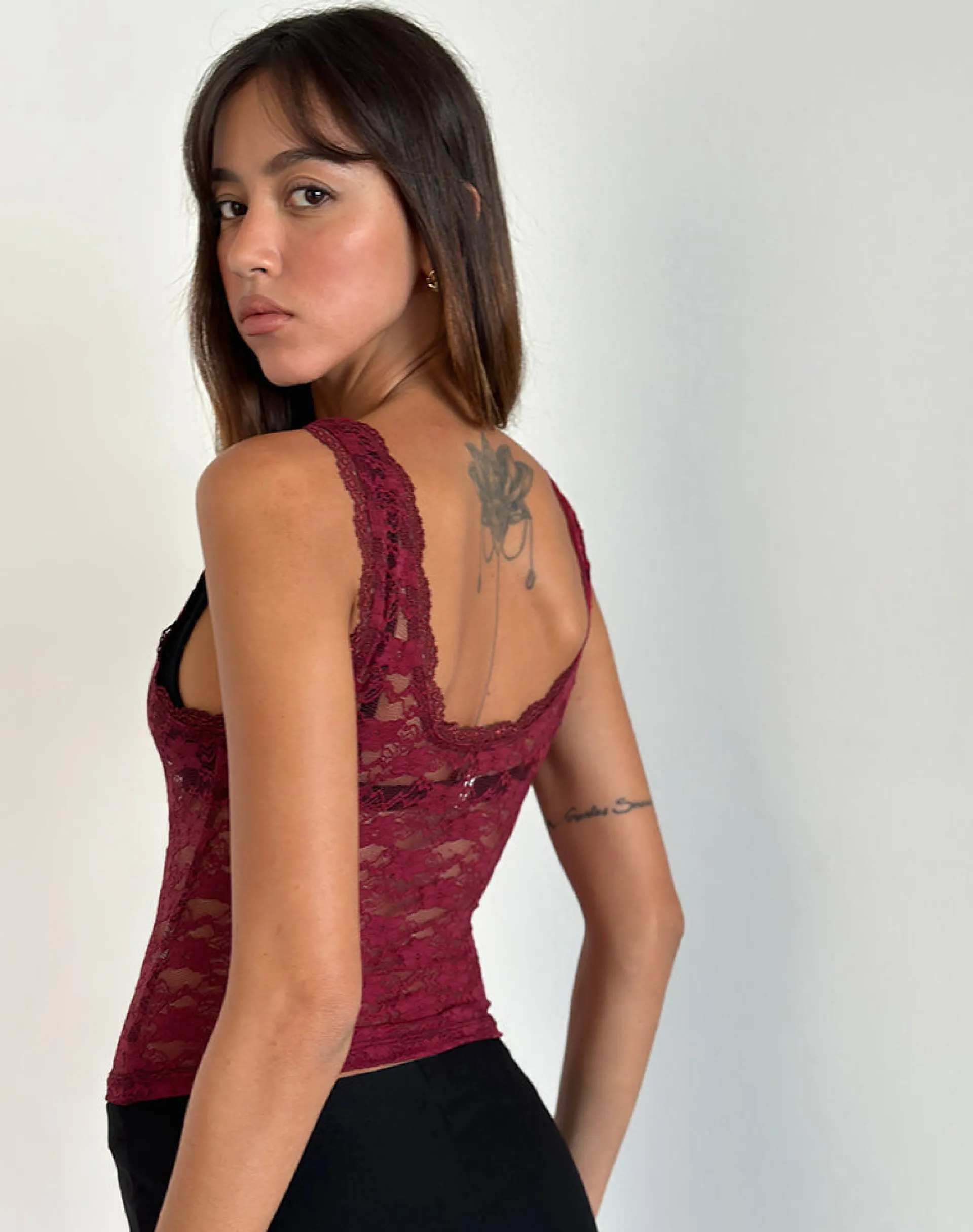 Motel Rocks Vest Tops | Lace Tops-Tahoa Top in Orchid Lace Burgundy OrchidLaceBurgundy