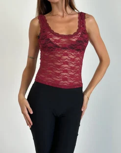 Motel Rocks Vest Tops | Lace Tops-Tahoa Top in Orchid Lace Burgundy OrchidLaceBurgundy