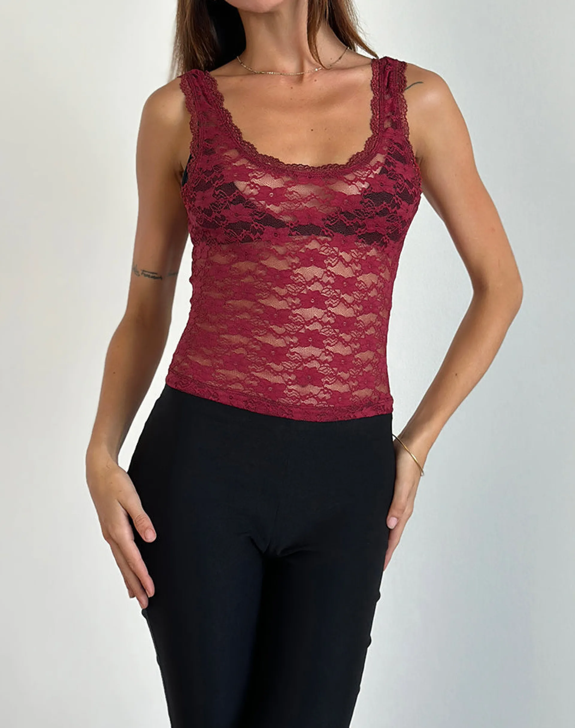 Motel Rocks Vest Tops | Lace Tops-Tahoa Top in Orchid Lace Burgundy OrchidLaceBurgundy