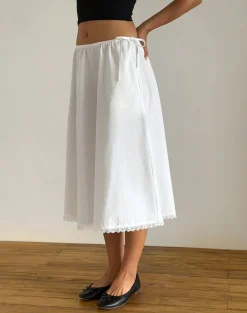 Motel Rocks A Line Skirts | Midi Skirts-Taka Midi Skirt in Poplin White