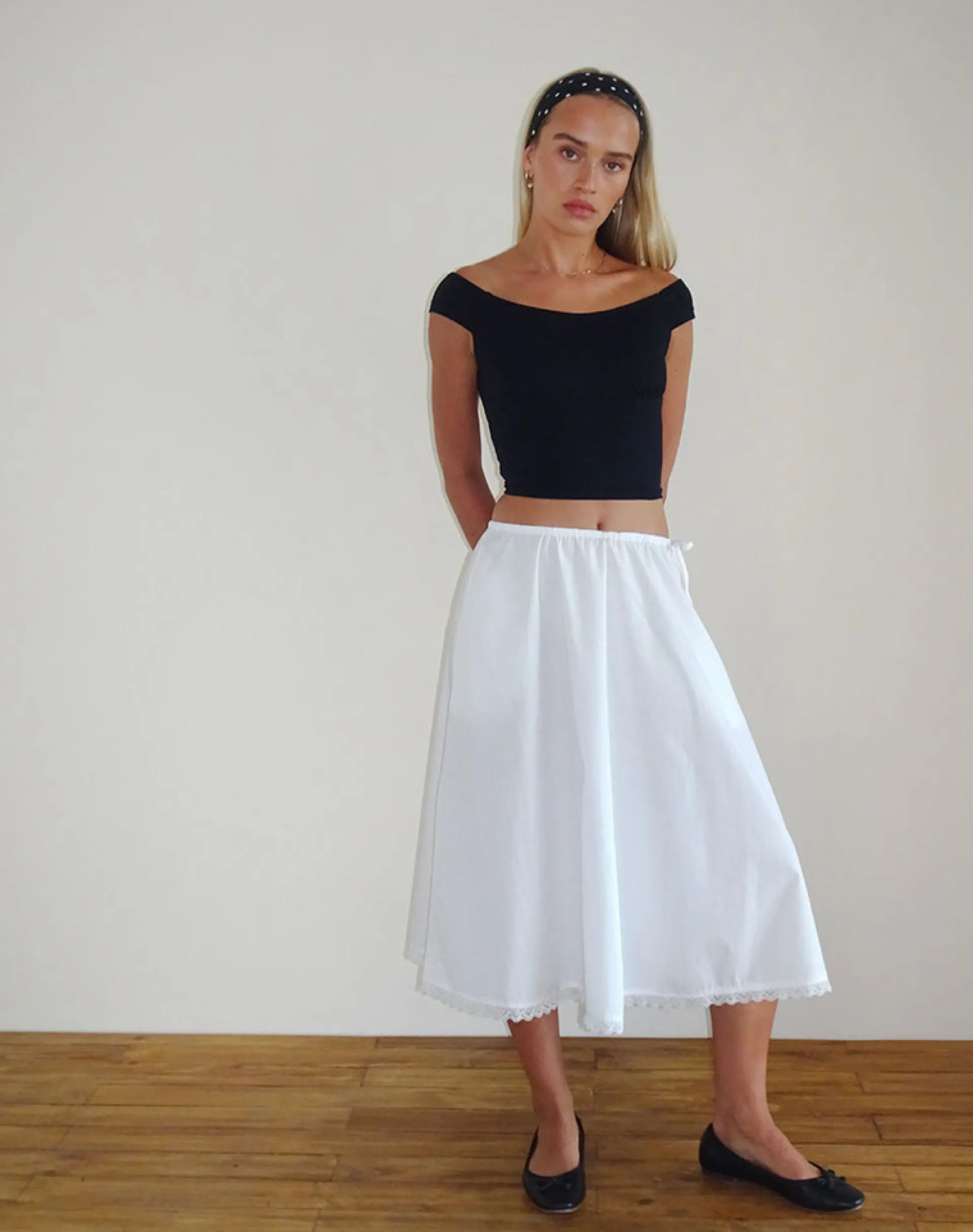 Motel Rocks A Line Skirts | Midi Skirts-Taka Midi Skirt in Poplin White
