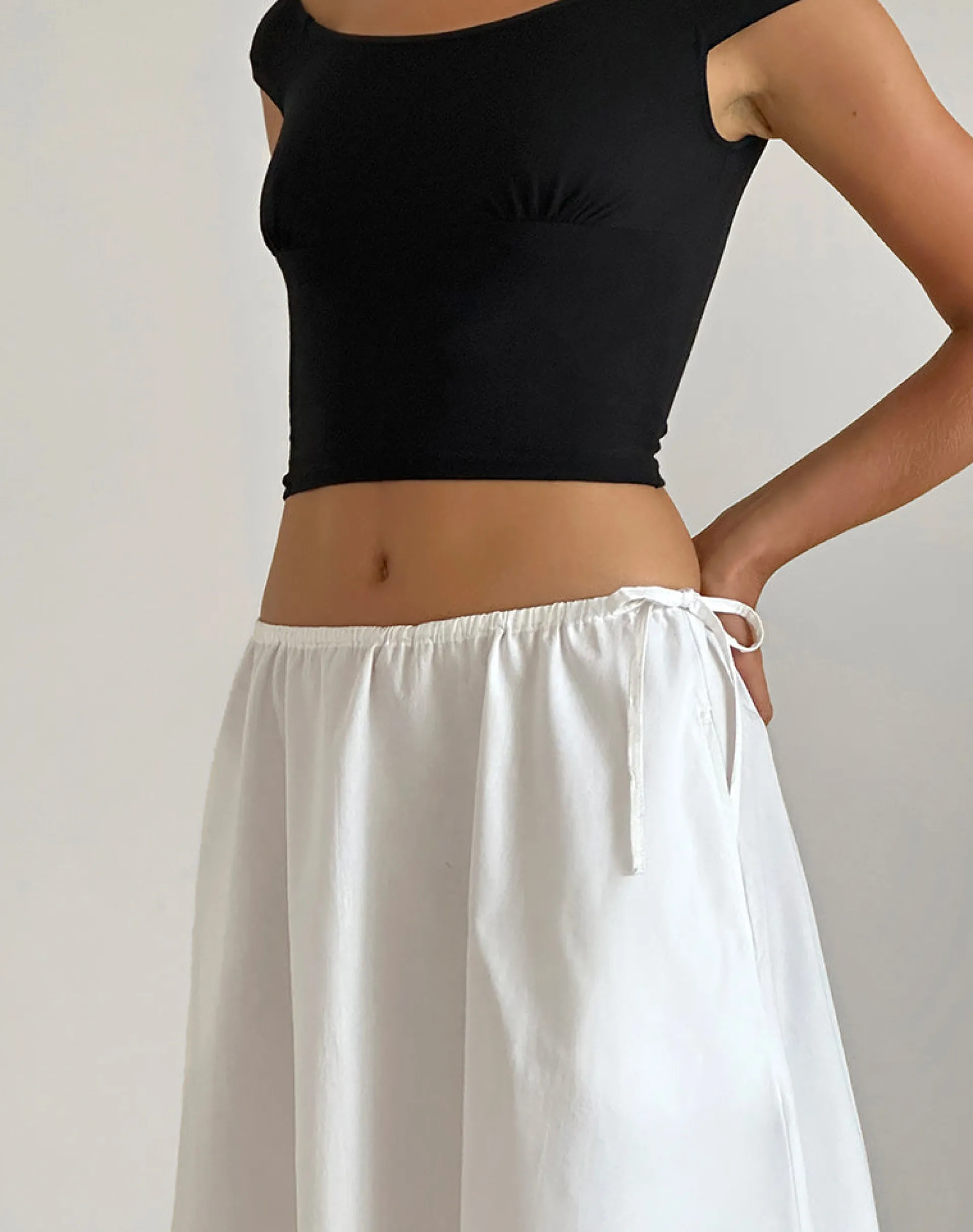 Motel Rocks A Line Skirts | Midi Skirts-Taka Midi Skirt in Poplin White