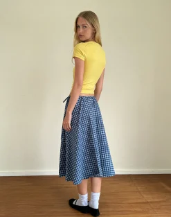 Motel Rocks Co-Ords | Printed Skirts-Takara Midi Skirt in Navy Tartan Poplin