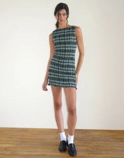 Motel Rocks Printed Dresses | Day Dresses-Takayi Mini Dress in Linen Mono Check Green