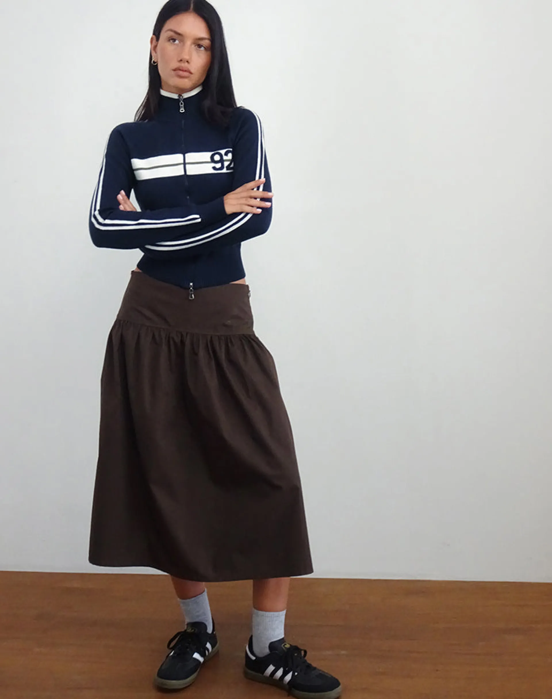 Motel Rocks Jackets-Takiya Zip Through Jacket in Deep Navy with 92 Design