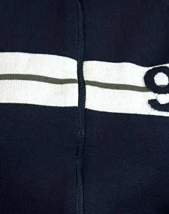 Motel Rocks Jackets-Takiya Zip Through Jacket in Deep Navy with 92 Design