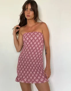 Motel Rocks Day Dresses | Bodycon Dresses-Takiyo Bandeau Mini Dress in Pink Tartan PinkTartan