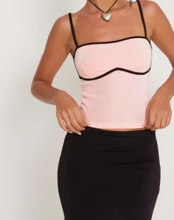 Motel Rocks Strappy Tops-Talasi Crop Top in Pale Pink with Black Binding