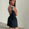 Motel Rocks Little Black Dresses | Party Dresses-Taleshi Mini Dress in Black with Tap Shoe Off White Bows