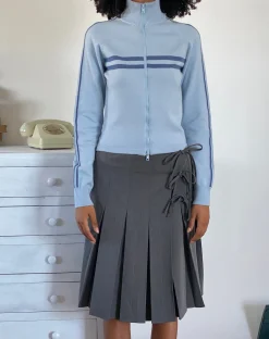 Motel Rocks Jackets-Talisa Sporty Zip Through Jacket in Knit Light Blue KnitLightBlue