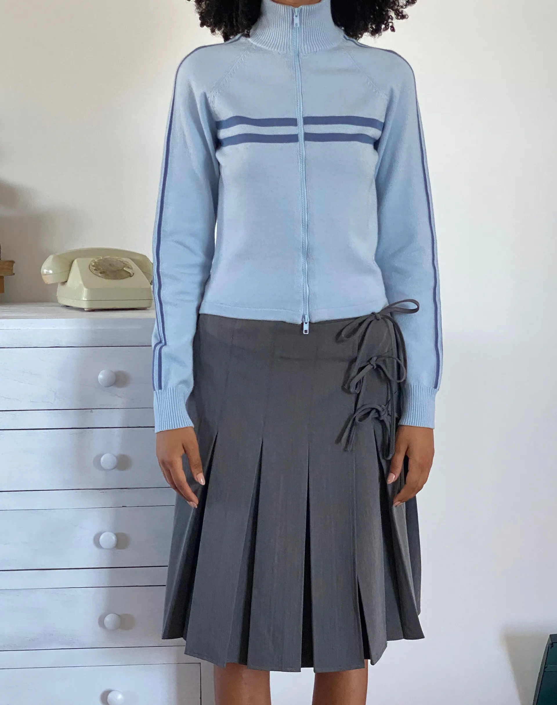 Motel Rocks Jackets-Talisa Sporty Zip Through Jacket in Knit Light Blue KnitLightBlue