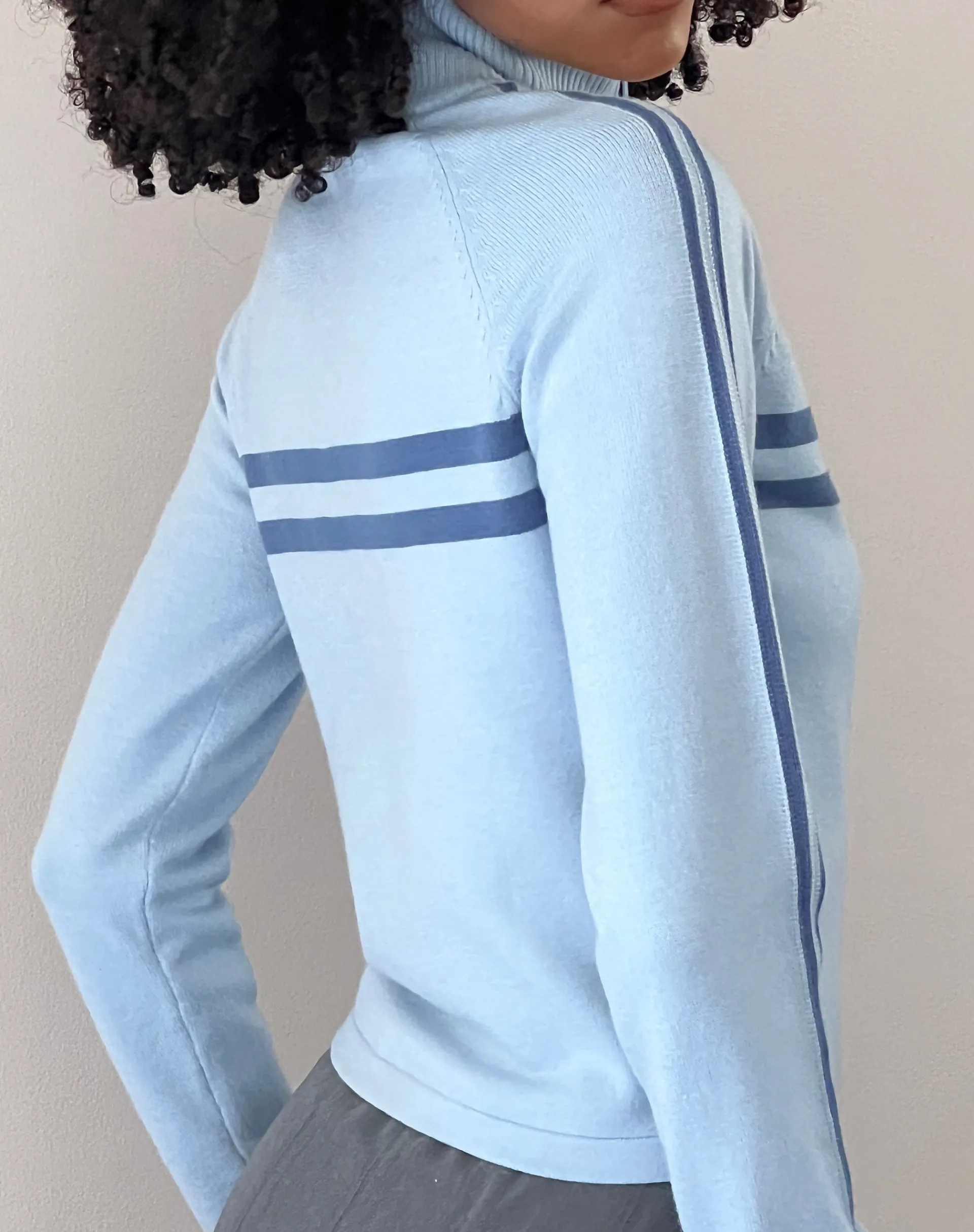 Motel Rocks Jackets-Talisa Sporty Zip Through Jacket in Knit Light Blue KnitLightBlue