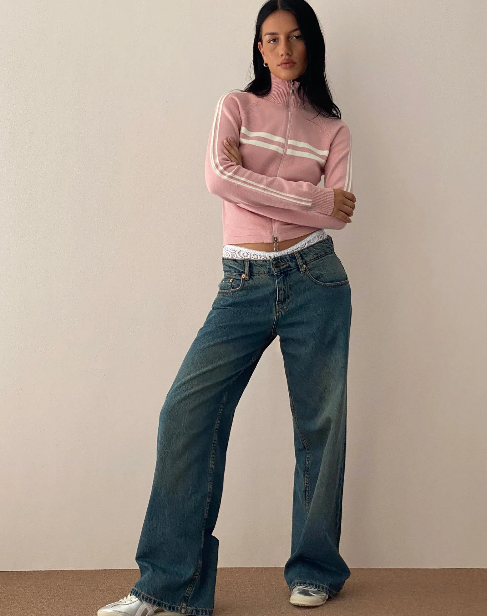 Motel Rocks Jackets-Talisa Sporty Zip Through Jacket in Knit Pink KnitPink