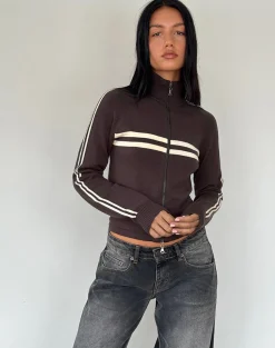 Motel Rocks Jackets-Talisa Sporty Zip Through Jacket in Brown
