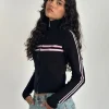 Motel Rocks Jackets-Talisa Zip Through Jacket in Black with Pink Stripe BlackwithPinkStripe