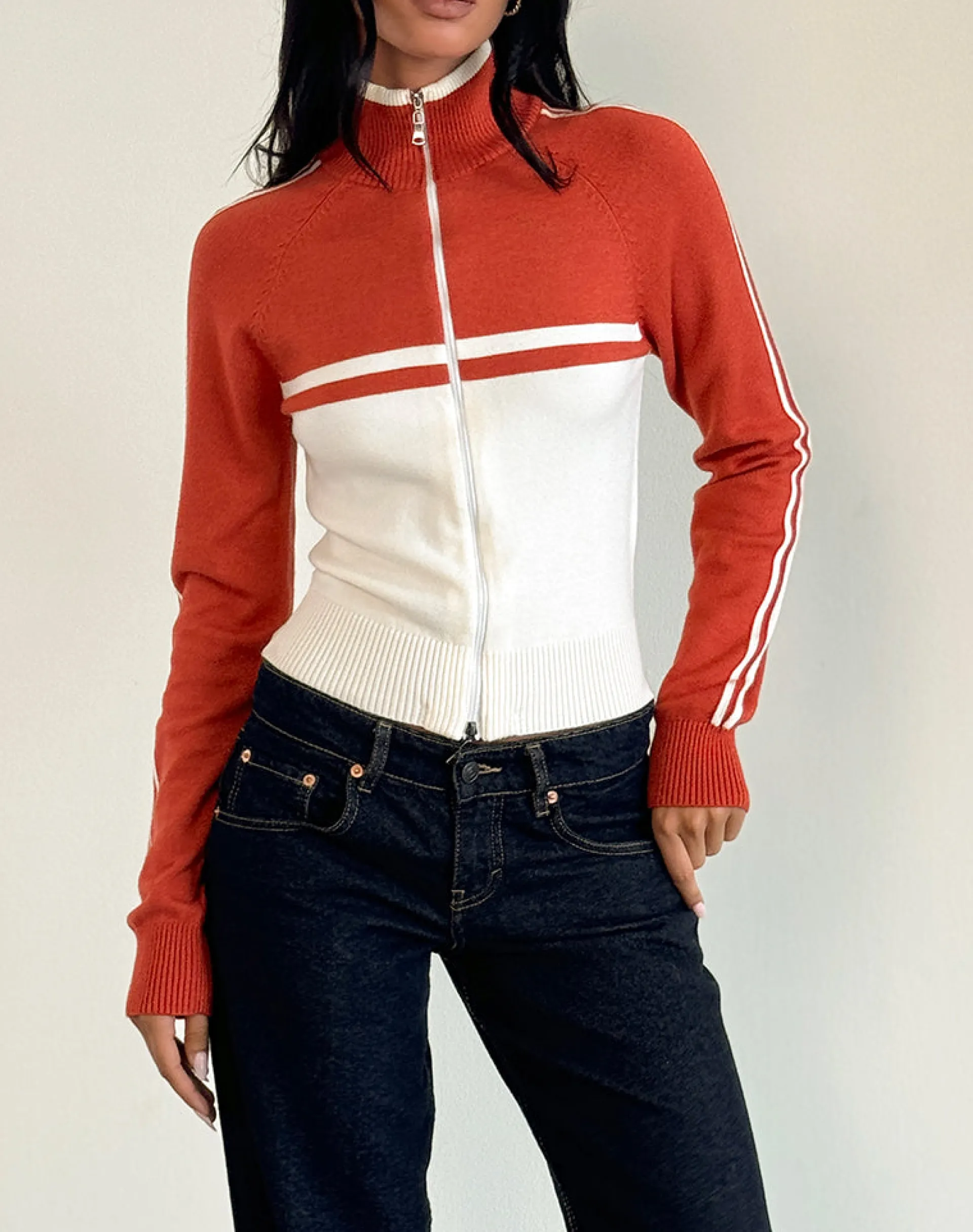 Motel Rocks Jackets-Talya Jacket in Panel Red with White PanelRedwithWhite