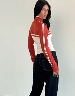 Motel Rocks Jackets-Talya Jacket in Panel Red with White PanelRedwithWhite