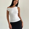 Motel Rocks Basic Tops | Going Out Tops-Tamia Asymmetric Top in Crinkle White CrinkleWhite