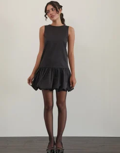 Motel Rocks Little Black Dresses | Mini Dresses-Tamilo Bubble Hem Mini Dress in Black