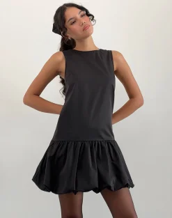 Motel Rocks Little Black Dresses | Mini Dresses-Tamilo Bubble Hem Mini Dress in Black