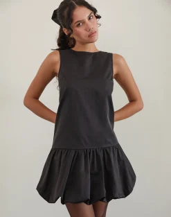 Motel Rocks Little Black Dresses | Mini Dresses-Tamilo Bubble Hem Mini Dress in Black