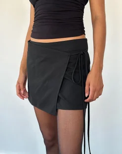 Motel Rocks Basics | A Line Skirts-Tanix Wrap Skirt in Tailoring Black