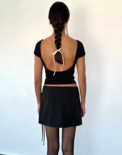 Motel Rocks Basics | A Line Skirts-Tanix Wrap Skirt in Tailoring Black