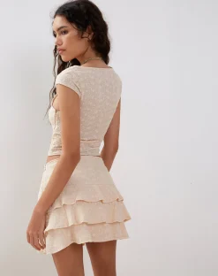 Motel Rocks Corset Tops | Going Out Tops-Tanya Broderie Corset Top in Broderie Blush