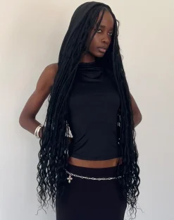 Motel Rocks Basics | Basic Tops-Tapia Hooded Tank Top in Black Slinky