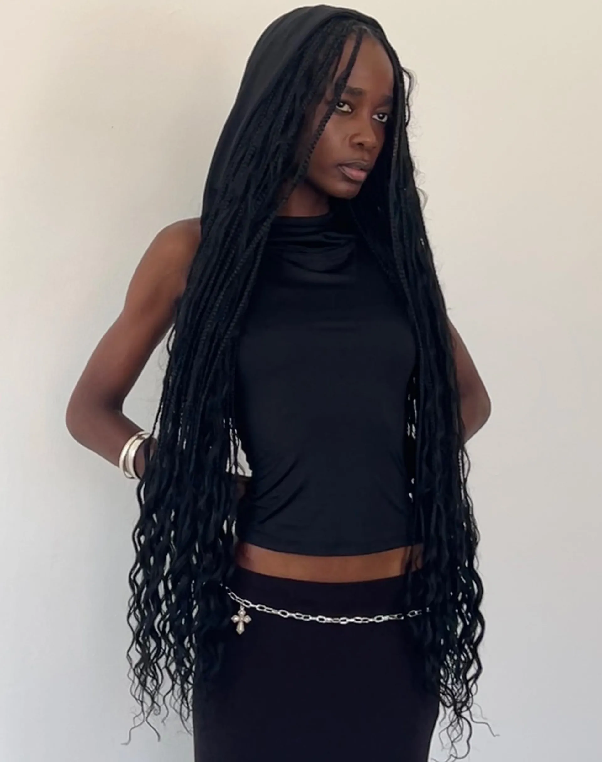 Motel Rocks Basics | Basic Tops-Tapia Hooded Tank Top in Black Slinky