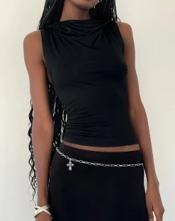 Motel Rocks Basics | Basic Tops-Tapia Hooded Tank Top in Black Slinky