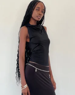 Motel Rocks Basics | Basic Tops-Tapia Hooded Tank Top in Black Slinky